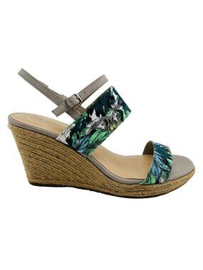 Bella Vita Womens 9 WW Floral Espadrille Grayson Wedge Sandals With Buckle Tropi